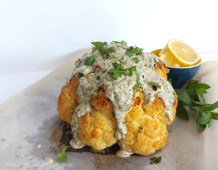 Whole Roasted Cauliflower with Tahini Sauce