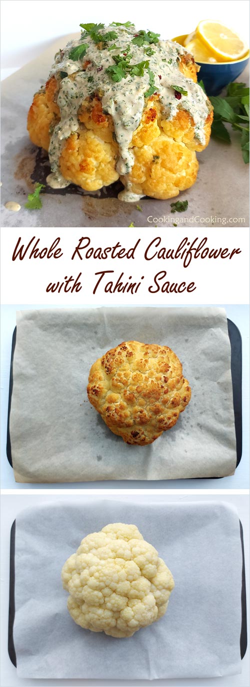 Whole Roasted Cauliflower with Tahini Sauce